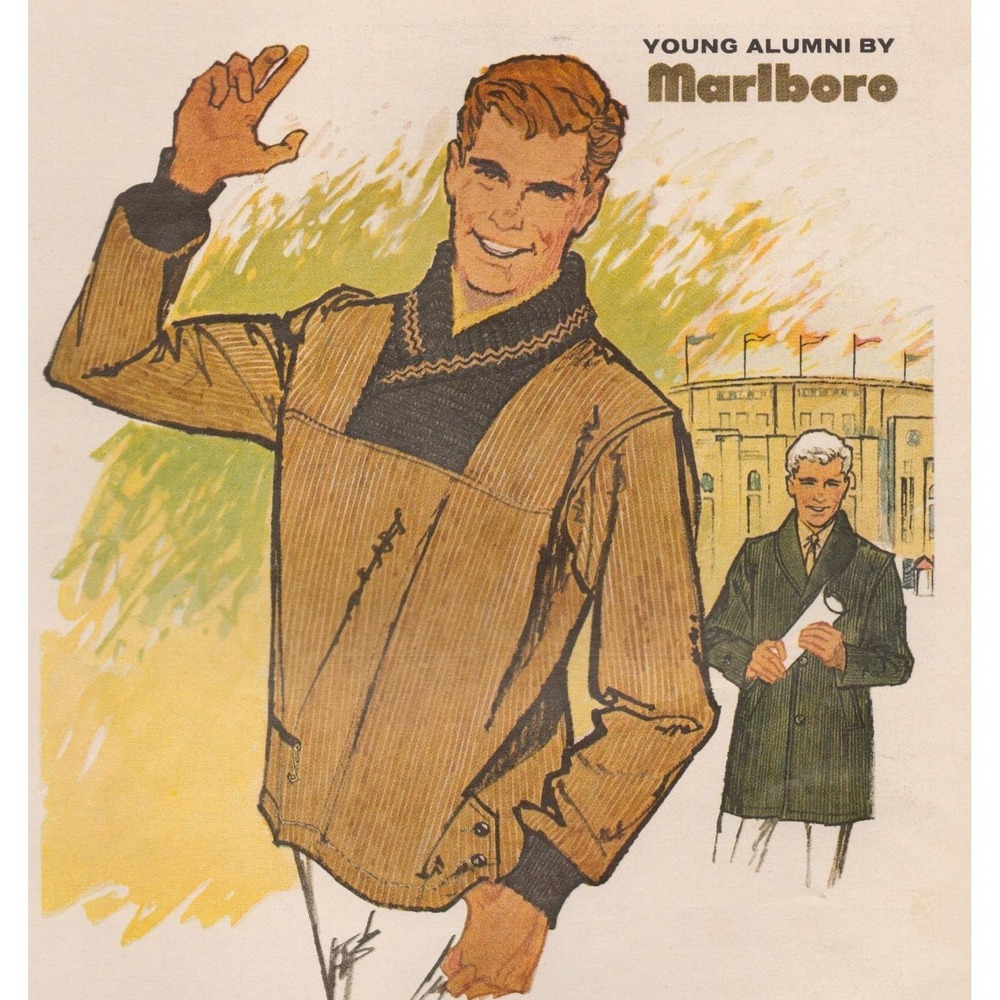 Vintage 1960 Marlboro Cone Corduroy Jackets Mid Century Men's Fashion Print Ad